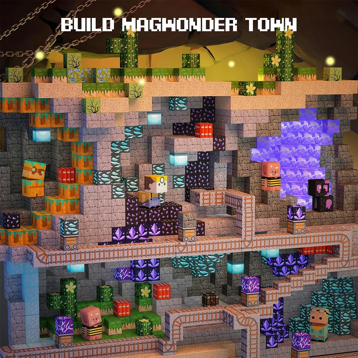 Magnetyczne klocki konstrukcyjne, magnetyczne pustynne kostki, zestaw pustynny dla chłopców i dziewcząt w wieku od 3 lat, model DIY, edukacyjna zabawka sensoryczna STEM dla dzieci.