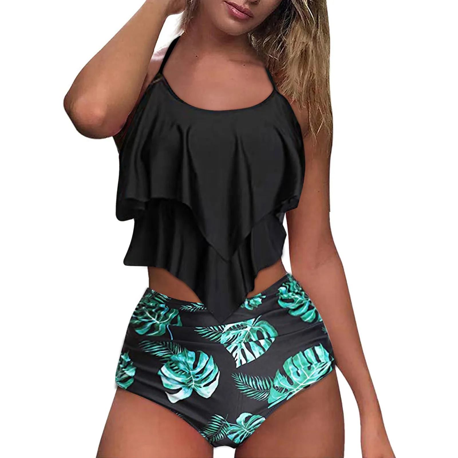 

Women Swimsuit Sexy Bikini Flag Print Split Gradient High Waist Breast Contrast Swimwears Female Solid Print Swimwear Tankinis