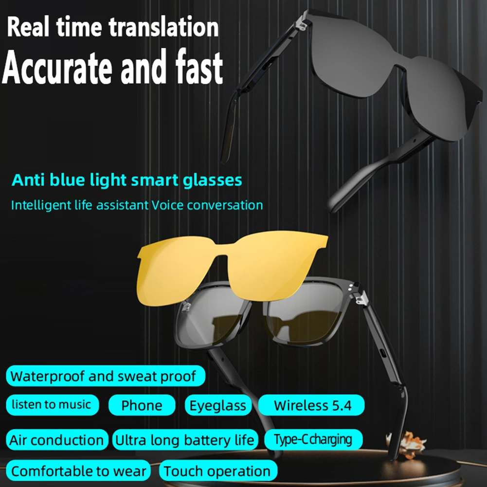 

Intelligent Translator Glasses 144 Languages Audio Music Call Sunglasses Rechargeable Polarized Lens Smart Glasses for Men Women