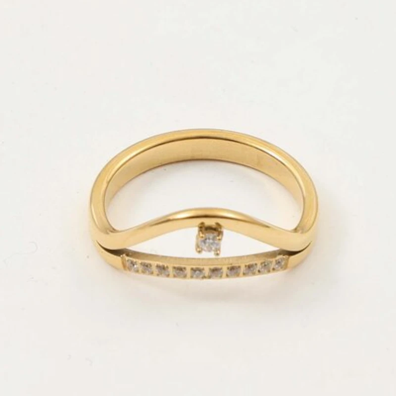 Sainless Steel Gold Color Shinny Round Zircon Ring for Women No-fading Jewelry
