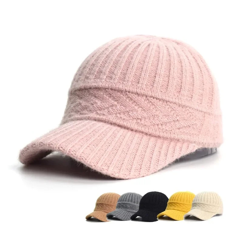 

Autumn and Winter New Warm Duck Hat Women Mixed Color Rabbit Hair Knitted Hats Ear Protection Wool Hat Thick Baseball Cap