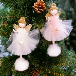 Standing Pink Angel Doll Wing Christmas Tree Hanging Pendant Ornaments Home Decoration Decor Xmas New Year 2025 Gift Navidad