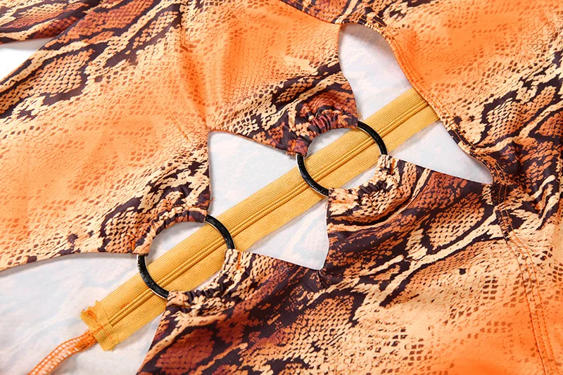 اعوج طباعة حلقة معدنية الجوف خارج نحيل حللا المرأة مثير الياقة المدورة طويلة الأكمام الخوخ الوركين سليم نادي وزرة الحفلات