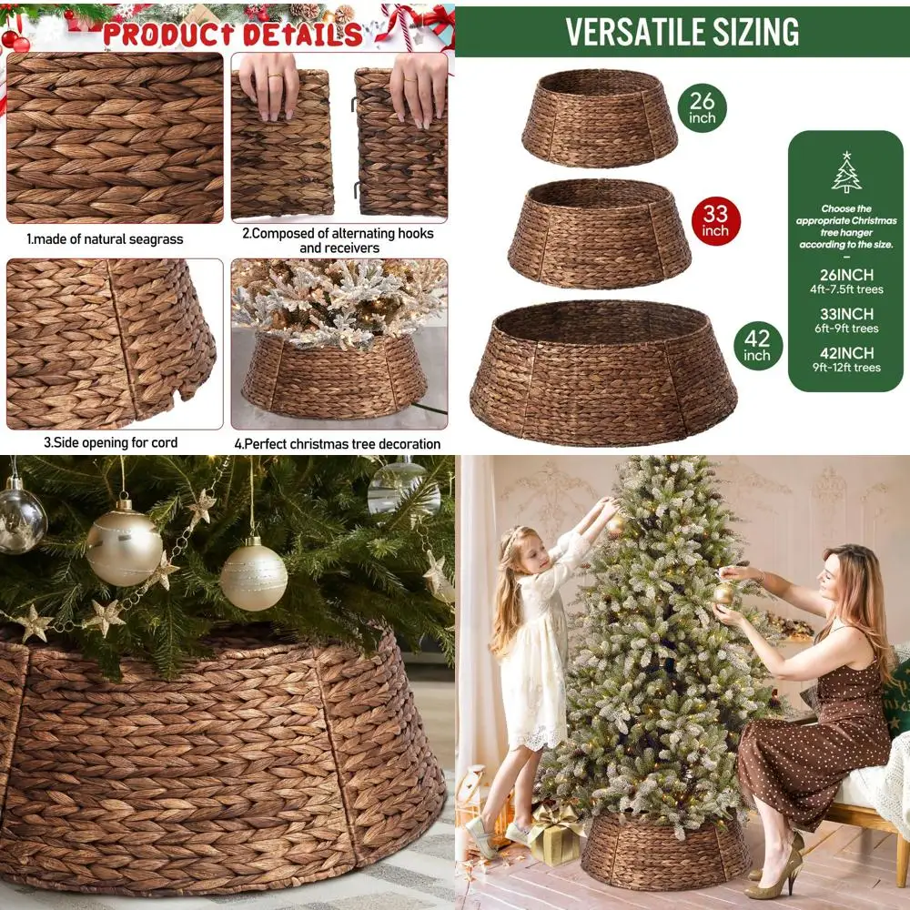 

Rustic 33 Rattan Christmas Tree Skirt - Brown Farmhouse Style Tree Base Cover for Holiday Decor