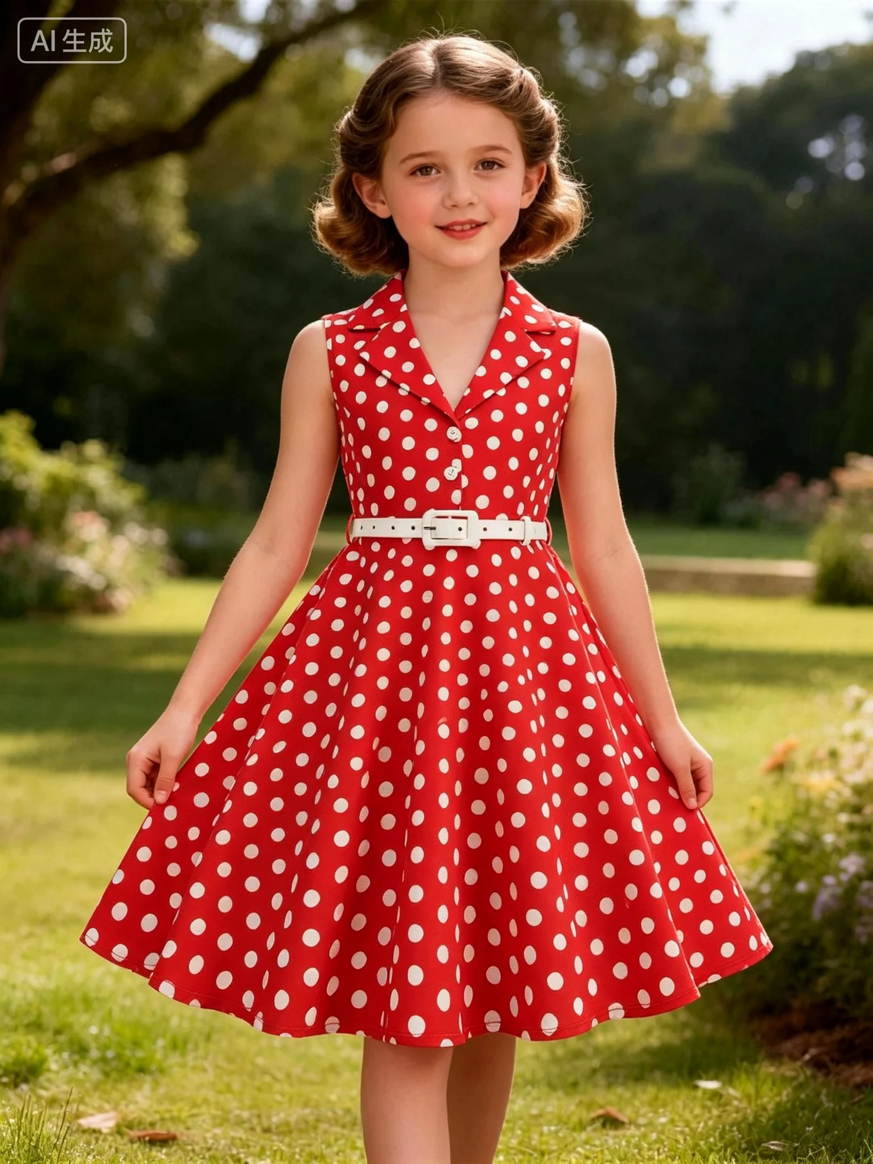 Vestido Vintage de Bolinhas dos Anos 1950 para Meninas, Sem Mangas, com Cinto, Estilo Rockabilly, Vestido de Festa A-line para Crianças, Vestido de Ve