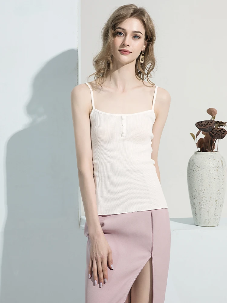 SuyaDream Women Silk Camis ole 30% Silk 70% Cotton knit Natural Chic Camis 2022 Spring Summer Solid T shirt White