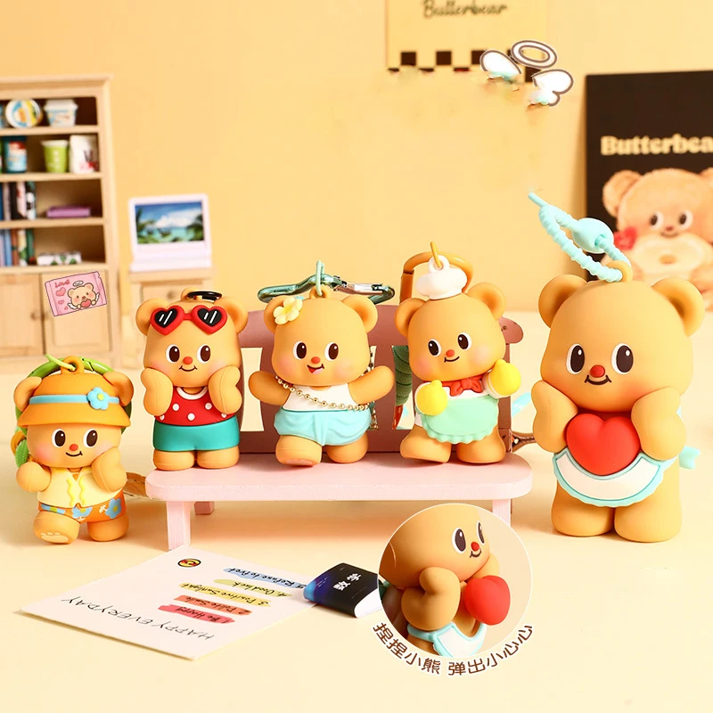 Cartoon Swimming Ring Seaside Holiday Butter Bear Key Chain Cute Durian Pendant Street Beauty Cream Bear Pastry Chef Keychains