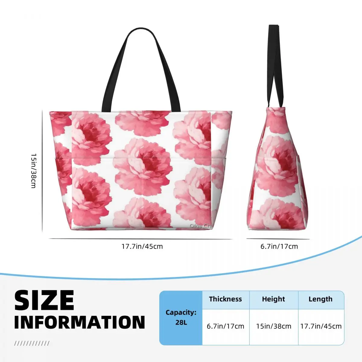 Borsa da viaggio da spiaggia con peonia rosa fiore, borsa tote Borsa a tracolla sportiva per lo shopping personalizzabile Modello multi-stile