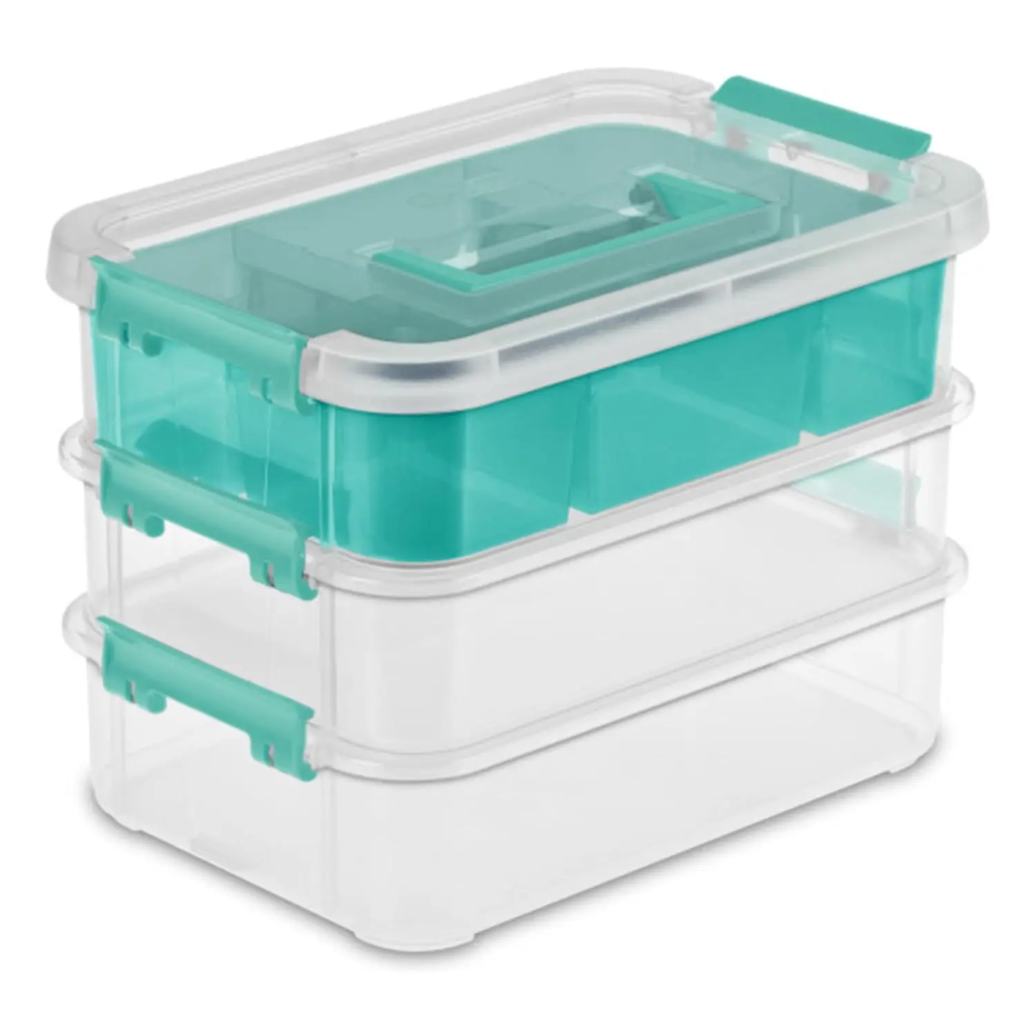 Plastic Storage Box Container 3 Layer Stack & Carry Clear Blue, Customized