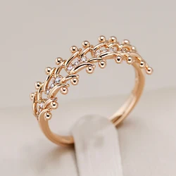 Kienl Trend 585 Rose Gold Color Ethnic Bride Ring for Women Unique Vintage Natural Zircon Glossy Metal Flower Ring Daily Jewelry