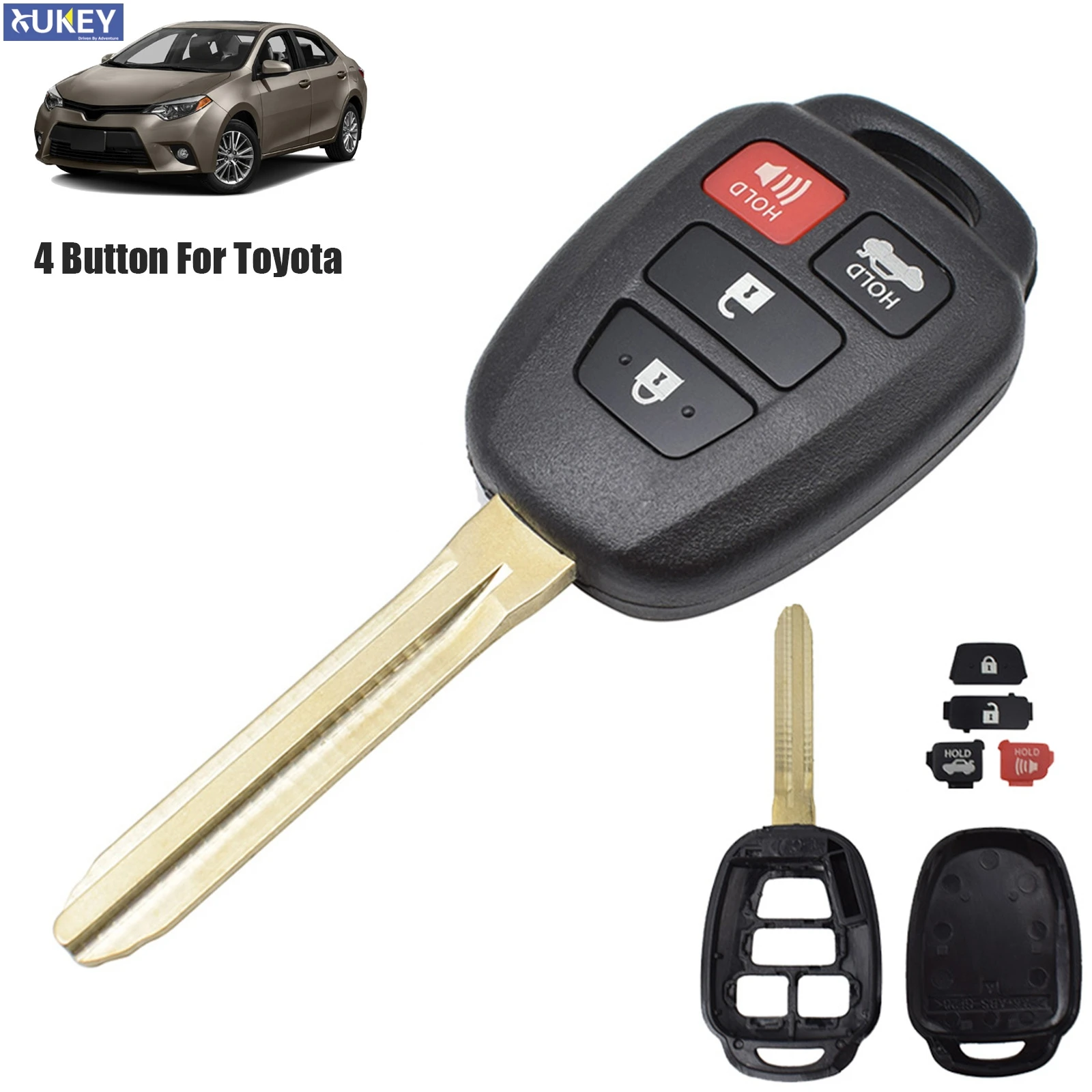 4 Button Remote Key Shell For Toyota Camry Corolla Prius Tacoma RAV4 Vios Yaris Fob Case Smart Car Key Replacement Blank Blade