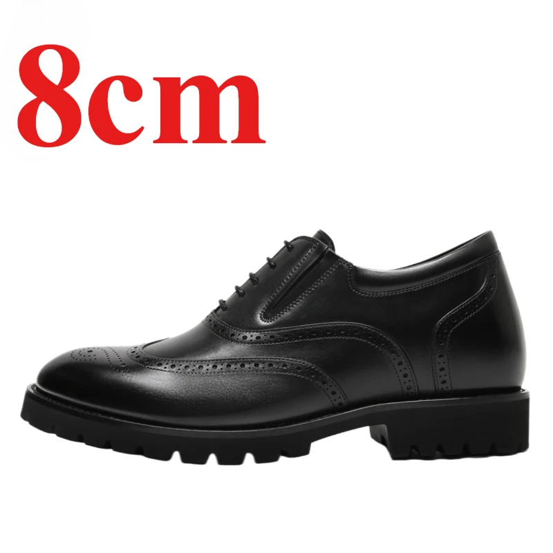 Height-increasing Carved Derby Shoes for Men Increased 8cm Genuine Leather Men's Dress Shoes Heightening Elevated Wedding Shoes