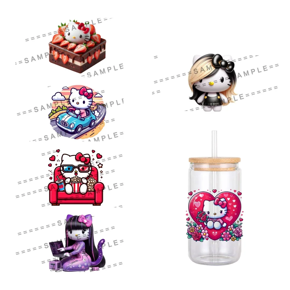 Japanese Hello Kitty Sanrio UV DTF Transfer Sticker Waterproof Transfers Decals For 16oz Glass Cup Wrap Stickers 11x12cm