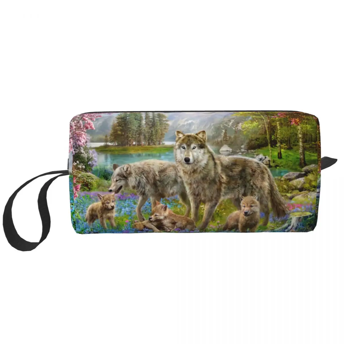 Custom Spring Wolf Family Cosmetic Bag Women Cute Large Capacity Makeup Case Beauty Storage Toiletry Bags