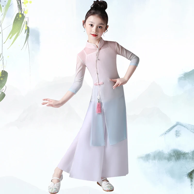 Girl Yangko Dance Costume Chinese Folk Dancewear Kids Oriental Classic Fan Umbrella Dancing Clothing for Carnival Stage Outfit