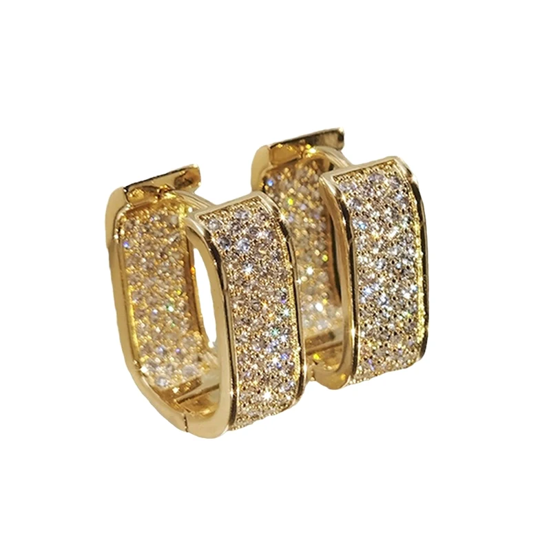 1Pair Luxury Shiny Geometric Square Hoop Earrings For Women Girls Temperament Fashion Ear Buckle Jewelry Accessories Gifts