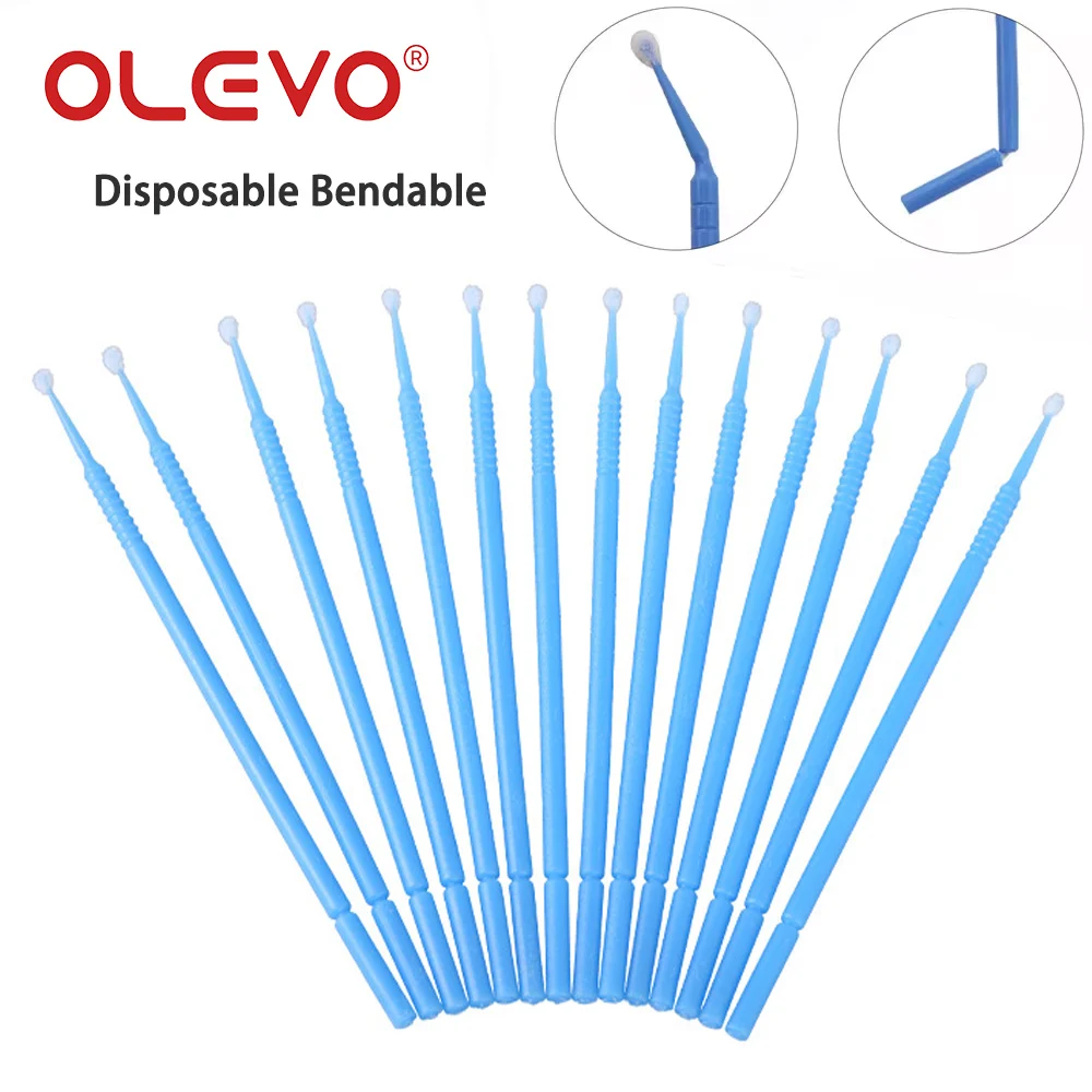 OLEVO 100 Pcs Dental Microbrush Micro Applicator Sticks Disposable Bendable Cotton Swab Brush Tips Makeup Eyelash Extension Tool