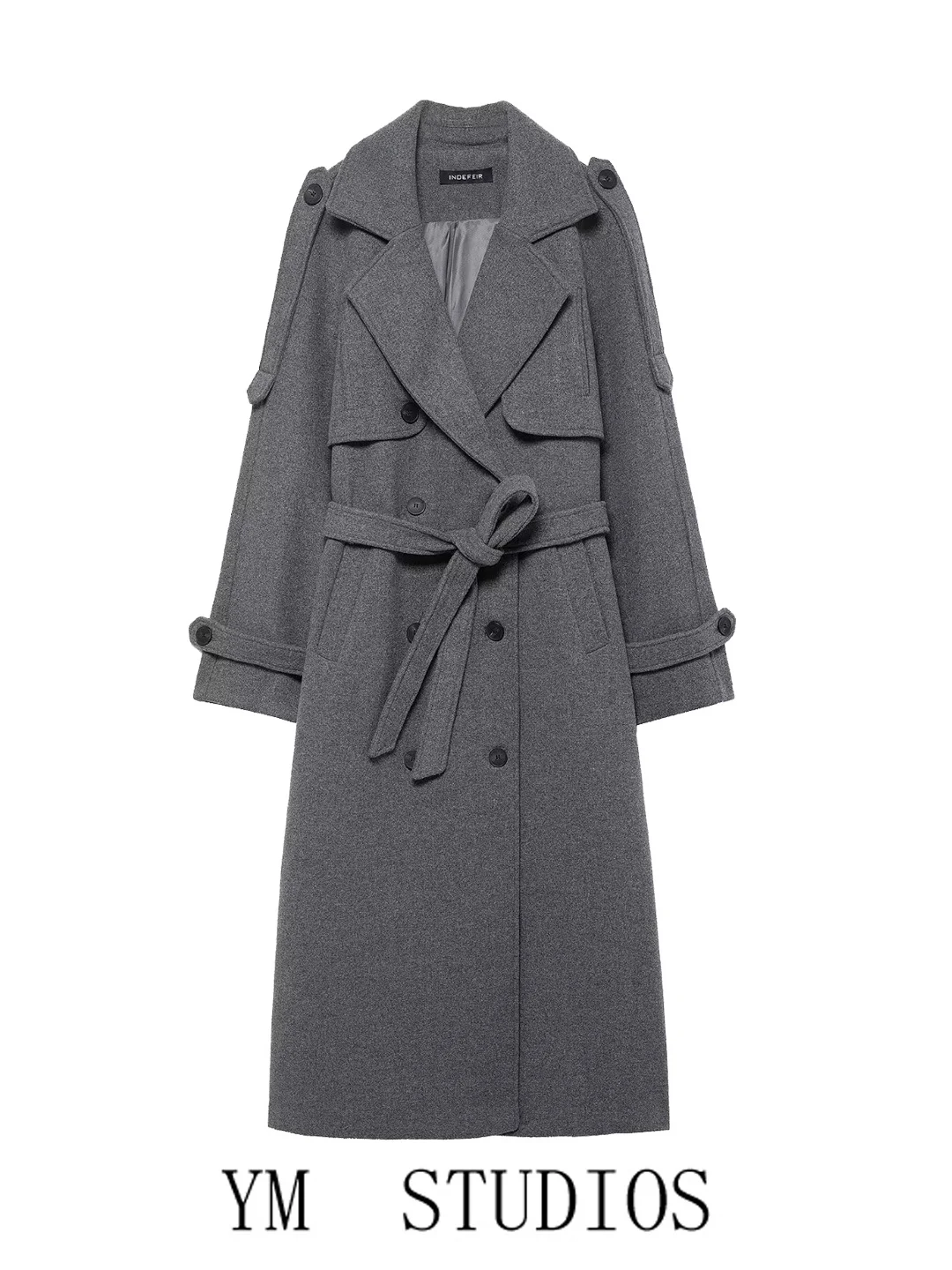 

Женское двубортное длинное шерстяное пальто с отложным воротником и поясом, из полиэстера, с длинными рукавами, для весеннего сезона