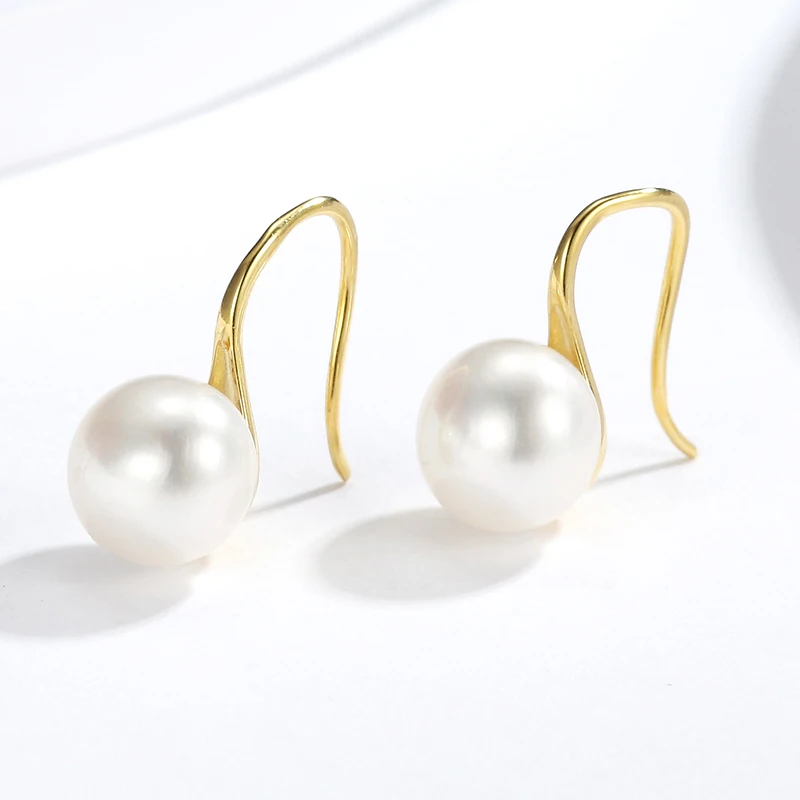 8-8.5mm Natural Freshwater Pearls Bread Round Shape Stud Earrings 925 Sterling Silver Gold Color Classic Elegant Gifts for Women