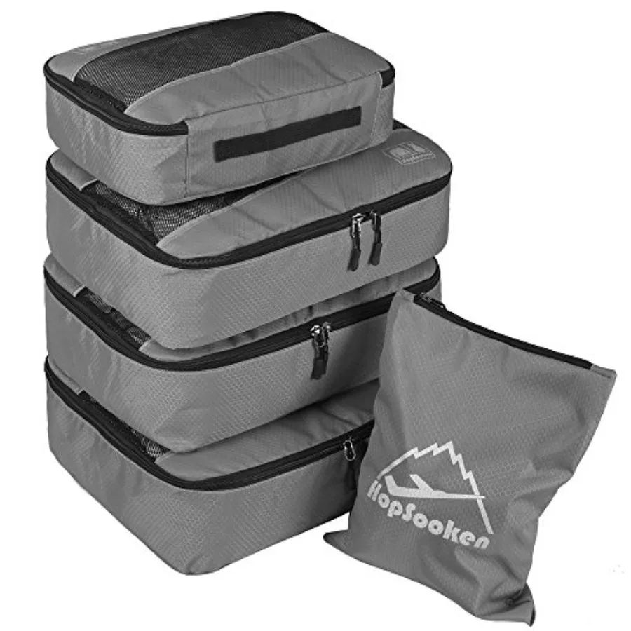 

5 Set Packing Cubes for Travel Large Suitcase Luggage Organizer Bags in Black and Blue with Zipper Storage Pouches for Efficien