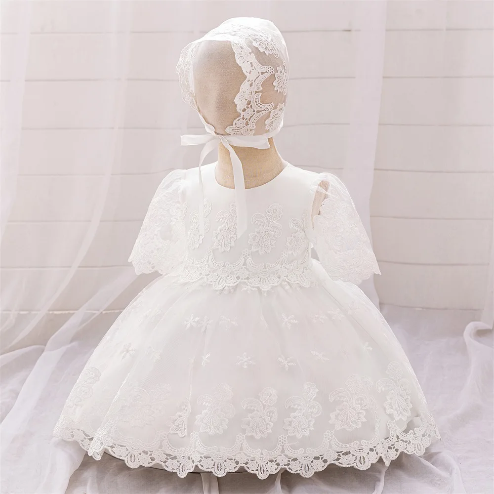 0-2y Princess Dress for Girls Lace Birthday Gift Dress Children's Ceremony Dress Baby White Baptism Party Wedding Clothes 3