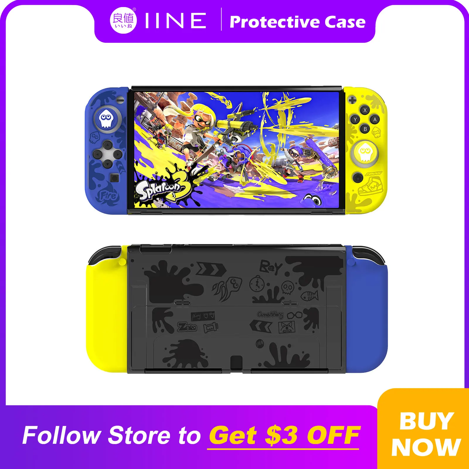 

IINE Purple-Yellow Games Protective Case Cover Accessories Compatible Nintendo Switch