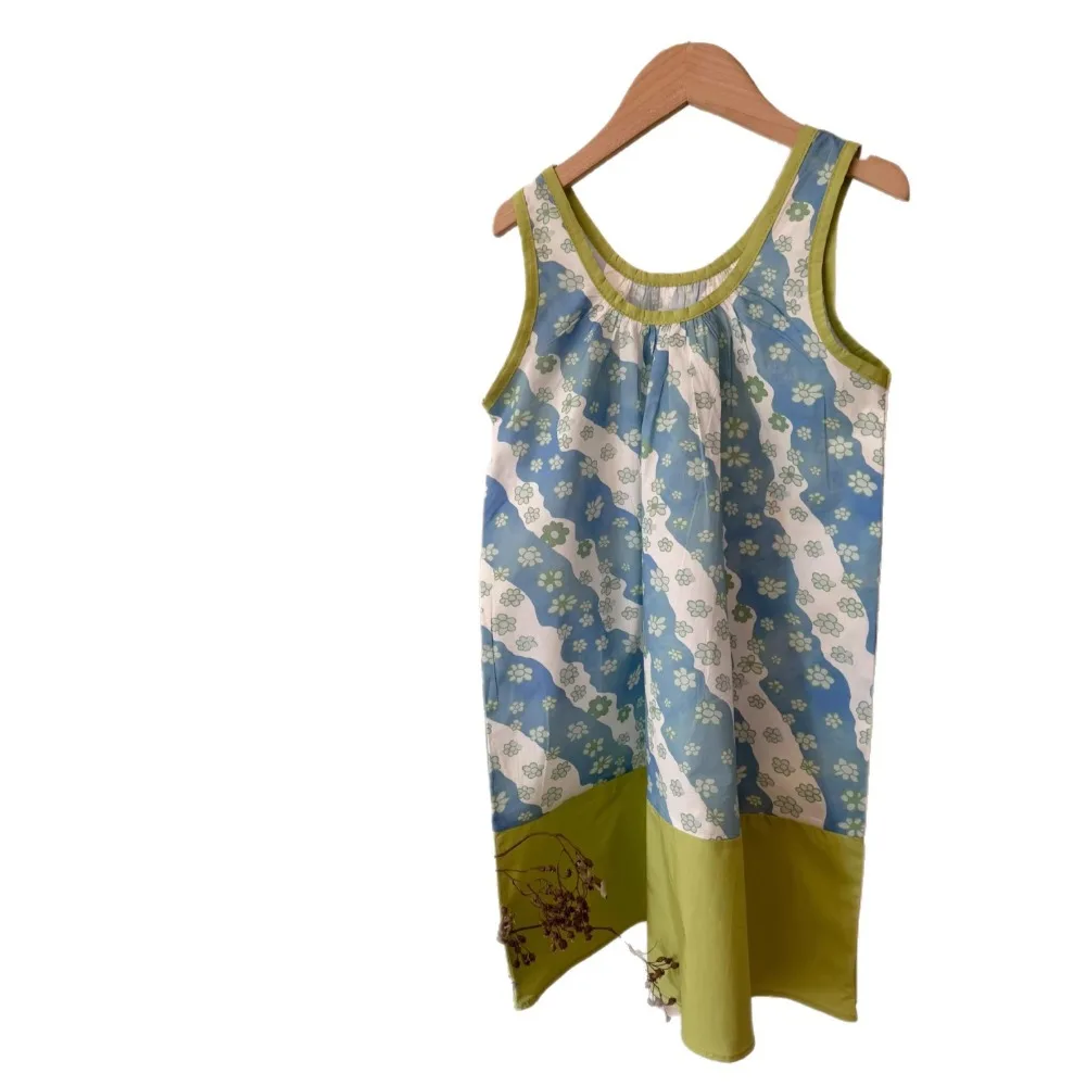 New Arrival Girls Cotton Floral Sundress 2026 Pastoral Style Color Block U-Neck Sleeveless Dress for Kids for 90-150cm
