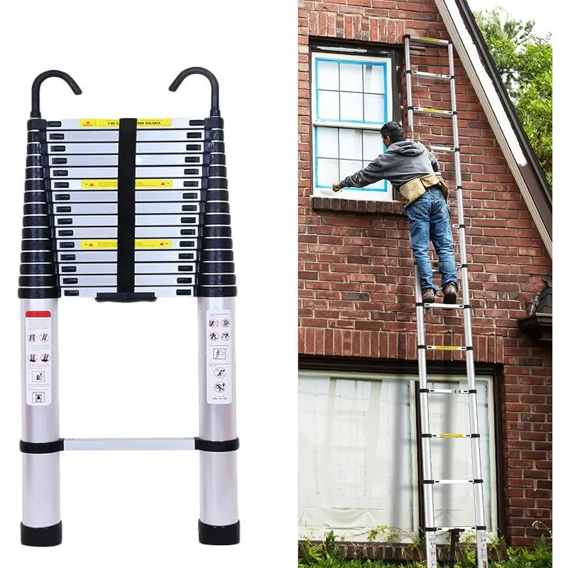 Aluminum Telescoping Ladder 20.3FT 6.2M Extension Tall Loft Ladder with Hooks Slow Down Design Extendable Ladders Portable