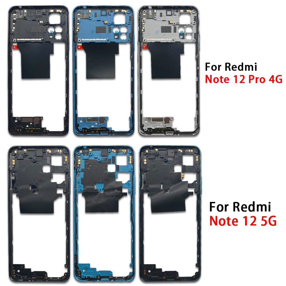 Middle Frame Bezel Plate For Xiaomi Redmi Note 11 12 Pro 4G 5G Middle LCD Frame Housing Cover With Sides Key Replacement