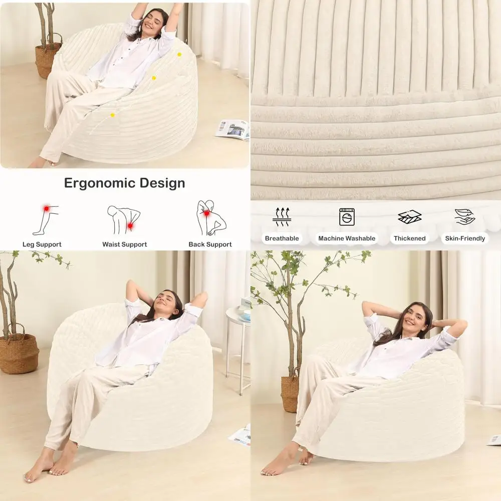 

Adult/Teen Memory Foam Bean Bag Chair - Fluffy Removable Cover, Ideal for Living Spaces, Cream
