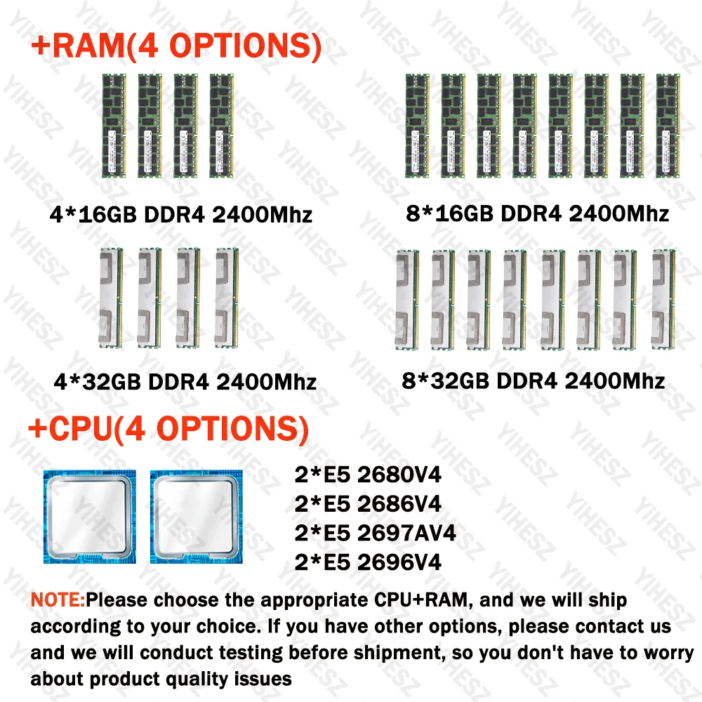 HUANANZHI X99 8D4 Motherboard Set LGA 2011-3 With E5 V3/V4 CPU Support 8*DDR4 ECC RAM NVME M.2 E-ATX X99 Dual CPU Motherboard