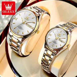 OLEVS Top Brand Couple watch Calendar Waterproof Luminous Quartz Watch for Men's and Lady's Original Fashion Lover's Watches