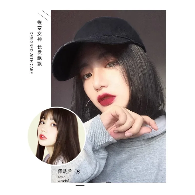 One-piece fashionable synthetic wig hat, summer short straight hair hat, summer full head cover sun hat, wig baseball cap