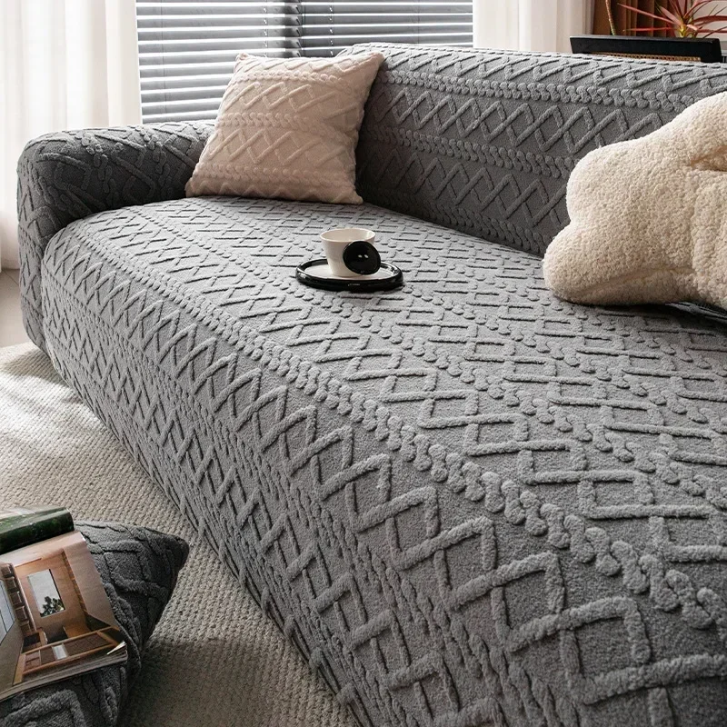 High Elasticity Solid Jacquard Sofa Cover Warm Home Accessories for Autumn and Winter Anti Slip and Dustproof Couch Cushion