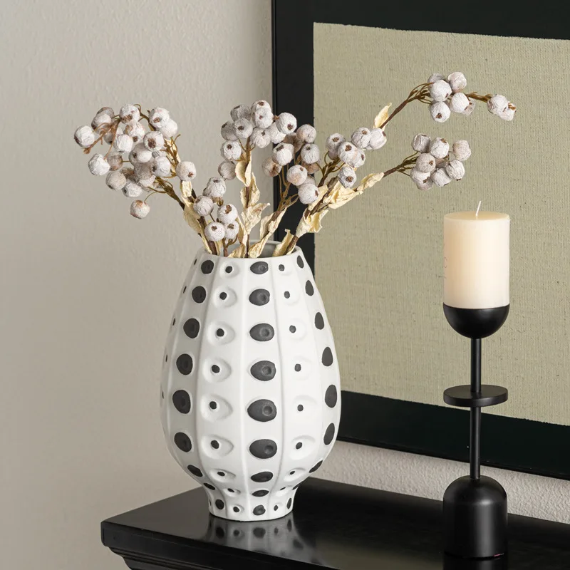 

Black and white spotted ceramic vase, modern home decoration, dining table, TV cabinet, fresh flower arrangement