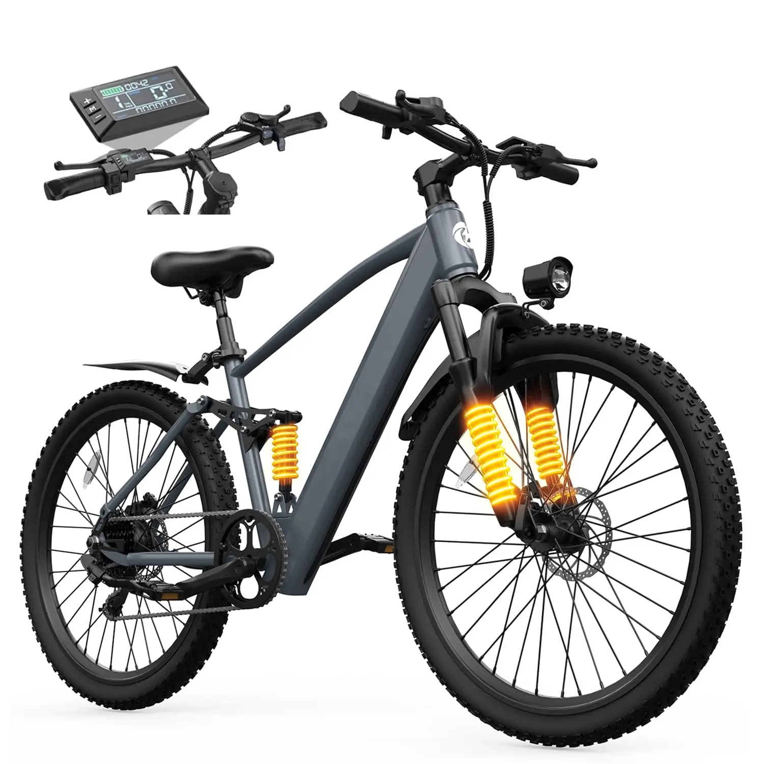 

Электрический велосипед для взрослых 24/26 дюймов, горный электровелосипед с двойной передней подвеской, светодиодной фарой, 375/468 Вт·ч, на заказ