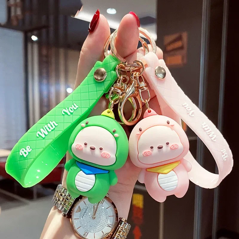 Cute Little Dinosaur Doll Key Chains Car Key Chain Ring PVC Soft Rubber Doll Schoolbag Pendant Accessories Cartoon Keychain