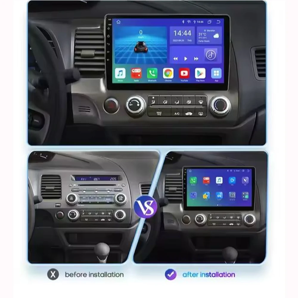 Android 14 2 Din Car Multimedia Player For Honda Civic 2008-2011 Head Unit Stereo GPS Navigation BT WIFI