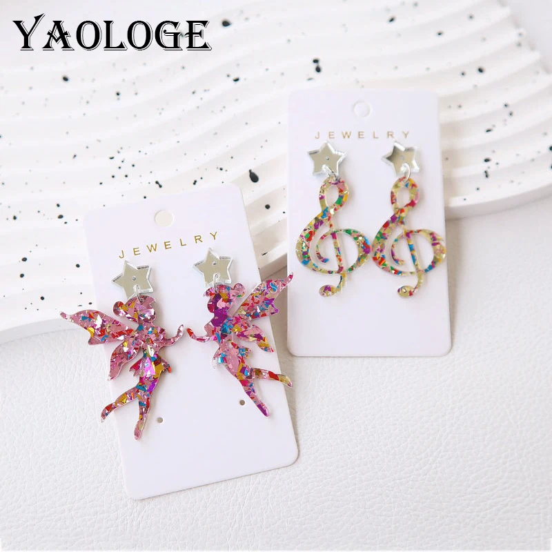 

YAOLOGE New Romantic Angel Music Notation Ear Pendants Sparkling Elf Earrings Valentine's Gift Elegant And Beautiful Accessories