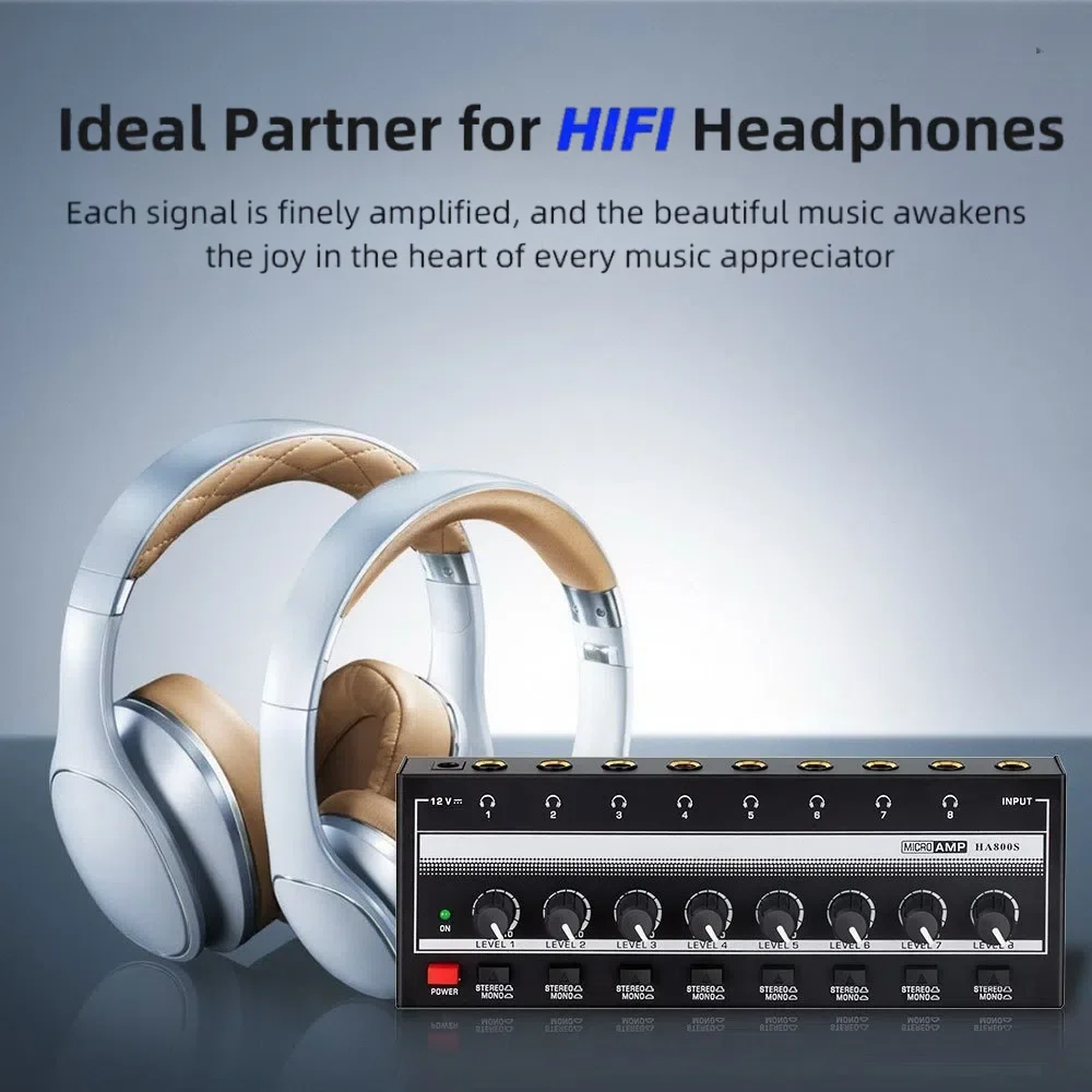 8 ช่องเครื่องขยายเสียงหูฟัง HA800S เสียงสเตอริโอ/โมโนแอมป์ Microamp เครื่องขยายเสียงสําหรับ Music Mixer บันทึกเครื่องขยายเสียง
