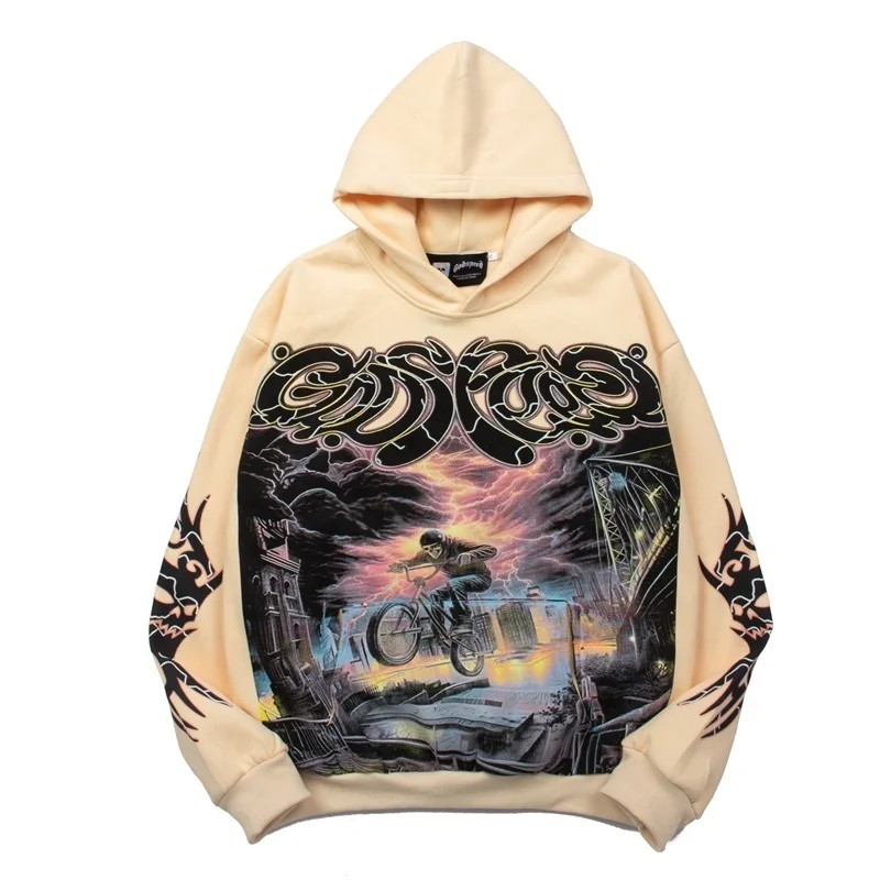 

American Sle Fce Hoodie Skull Print Hip Hop k Theme Casual Sweatirt ex Long Sve Cotton Crew Ne Sweatirt