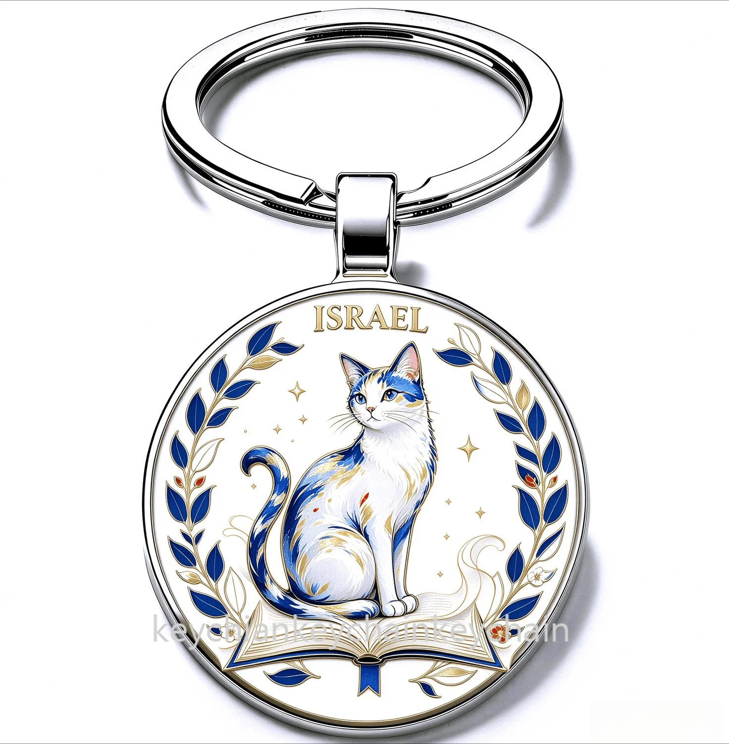 Israel Pet cat book Keychain Round Pendant Keyring Israeli Travel Souvenir Gift for Bag Car Key Holder