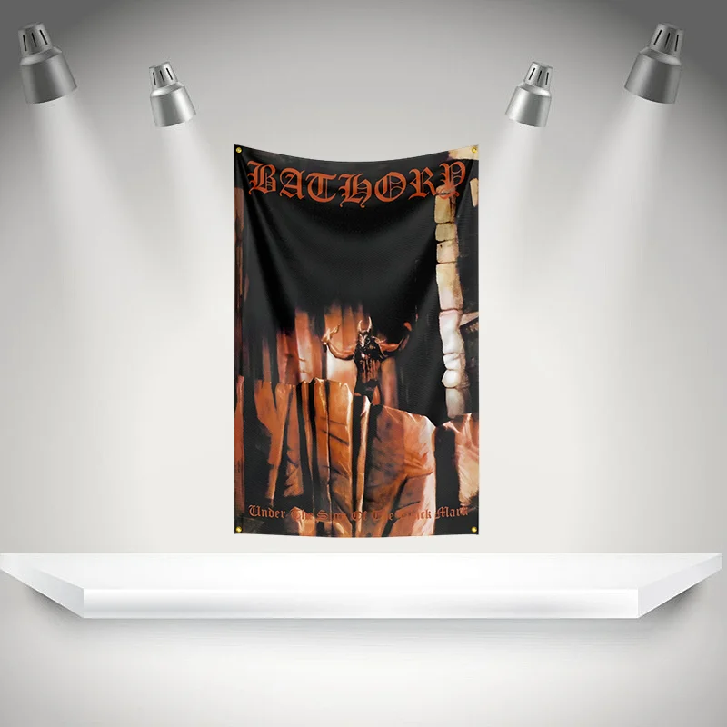 B-Bathorys Flag Rock Music Band Banner   HD Printing Tapestry Exhibition, Music Band Fans, Garage Decor