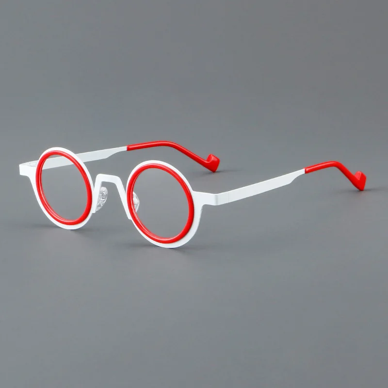 Fashion Punk Red White Black Yellow Blue Tortoise Color Blocking Retro Round Pure Titanium Acetate Reading Myopia Glasses Frame