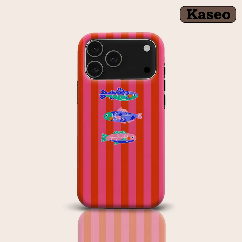 KASEO Matte Bumper for Magsafe Case for IPhone 17 16 15 14 Plus 13 Pro Max Shockproof Hard PC Colorful Fish Trio Cover