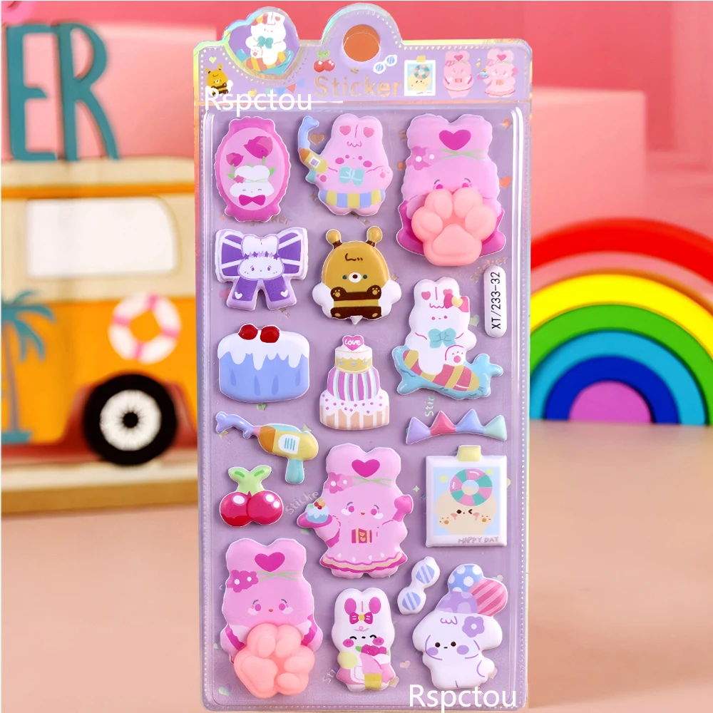 4 Adesivos de Bolhas de Ar com Garras de Coelho de Desenho Animado Kawaii, Adesivos de Brinquedo de Descompressão Macios e Apertáveis de Coelhinho de Anime Fofo, Decoração de Festa