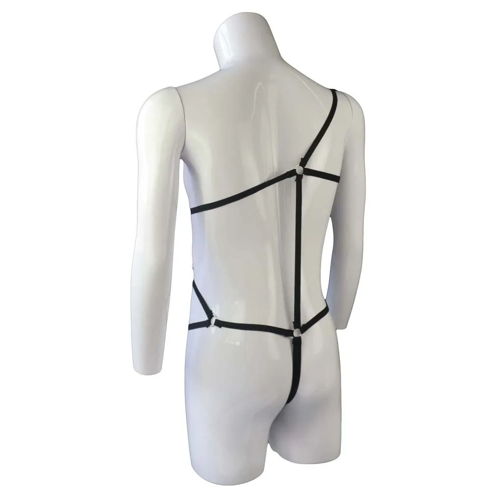 بدلة قفز مثيرة للرجال ملابس ملهى ليلي Leoatrd ملابس داخلية مجوفة بدلة مثيرة حلقة مثلي الجنس متعة ضبط عبودية قفص كامل الجسم