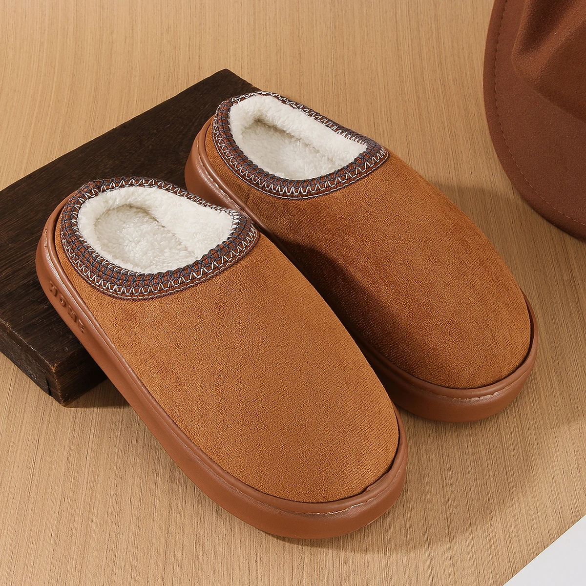 Men's Cotton Slippers, Women's Style, Fleece-Lined, Thick-Soled, Non-Slip, Indoor Height-Increasing Slippers, Couple Slippers, Cotton Slippers, Women's Style
