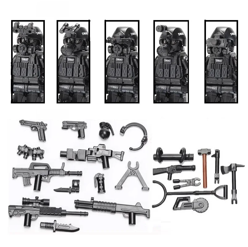 

Military Army Armed Forces Corp Minifigurine SWAT Police Block Soldier Figures Bricks Model Building Kits Kids Education Toys