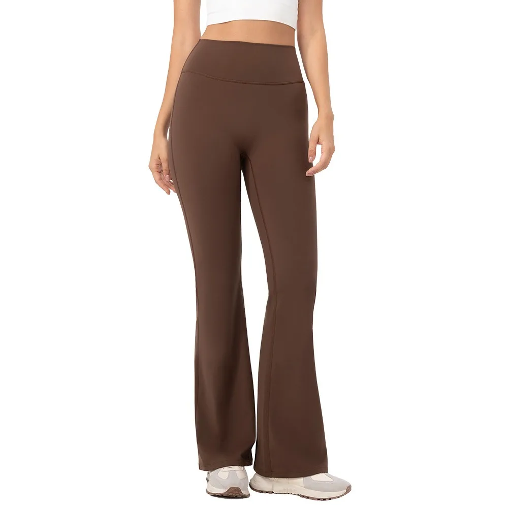 Women Fleece Lined High Waist Flared Yoga Pants Butt Lift Warm Slim Fit Outdoor Fitness Running Trousers